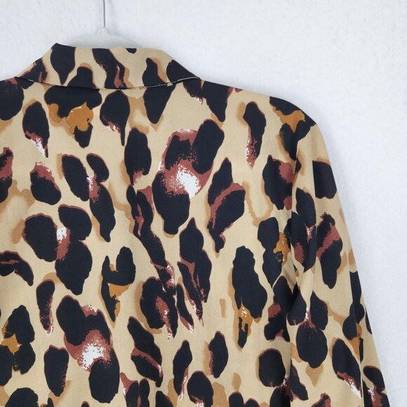 Grey Lab Shirt Womens XL Tan Black Leopard Print Button Down Long Sleeve Blouse - Picture 10 of 11